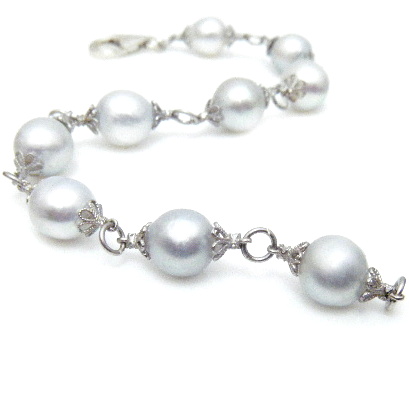 Silver White Baroque South Sea Pearl Bracelet